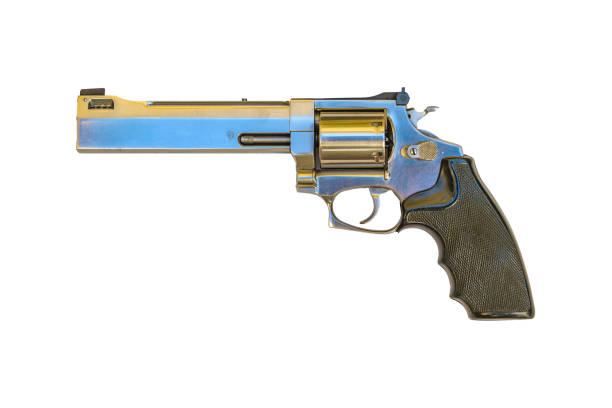 Office worker holding a shotgun on dark blue background.