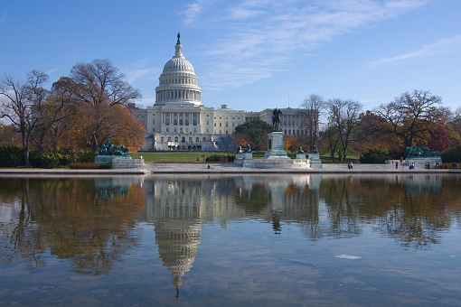 view on Capitol over pond, Washington, DC, USA