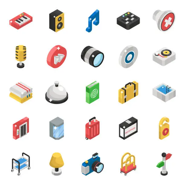 Vector illustration of Musical instrument Isometric Icons Pack