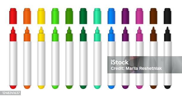 Colorful Marker Pen For School Or Kids Realistic Highlighter Pencil Of  Yellow Black Green Blue Orange Color For Drawing Stationery Closed Markers  Collection Isolated Vector Stock Illustration - Download Image Now - iStock
