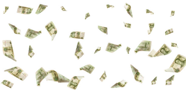 istock Money stack. Hundred Yuans of China. Falling money isolated, us bill. 1248242314
