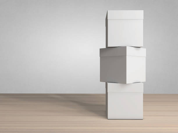 istock Blank white box mock up on wood background 1248243337