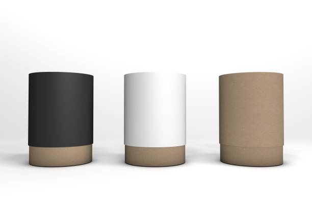 istock Cylindrical cardboard packaging with variety material set. 3D 1248243340