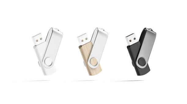 Blank black, white and wood usb stick mockup, no gravity Blank black, white and wood opened usb stick mockup, no gravity, 3d rendering. Empty micro information transfer mock up, isolated. Clear private memory flashcard with cap mokcup template. wooden flash drive stock pictures, royalty-free photos & images