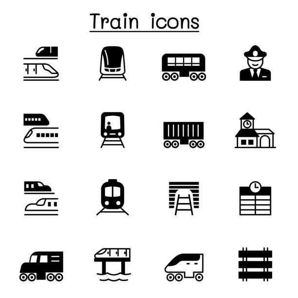 기차 아이콘 세트 벡터 일러스트 그래픽 디자인 - railway bridge stock illustrations