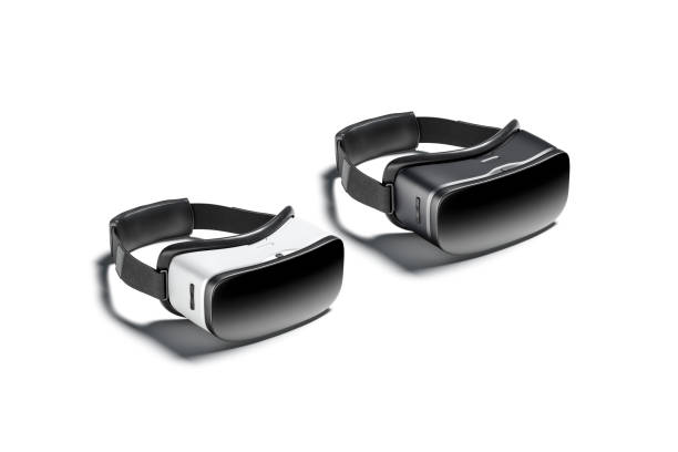 istock Blank black and white virtual reality goggles mockup, side view 1248243754