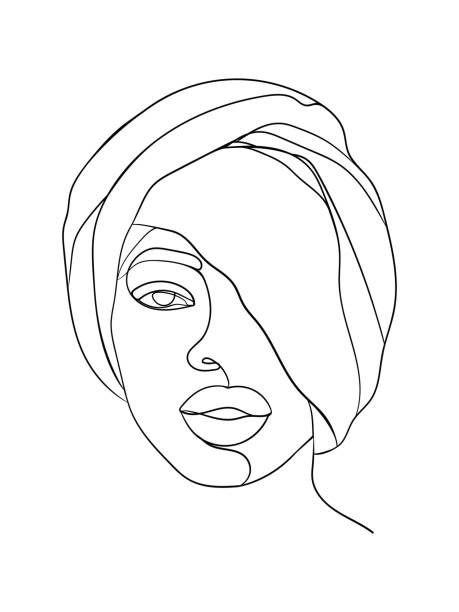 illustrations, cliparts, dessins animés et icônes de portrait abstrait de jeune femme africaine dans le style moderne minimaliste. dessin de ligne. - illustration de vecteur - black line