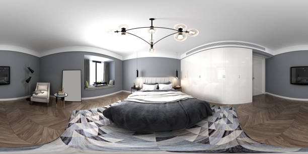 istock 3D RENDER OF MODERN HOTEL ROOM, 360 DEGREES VIEW 1248245545