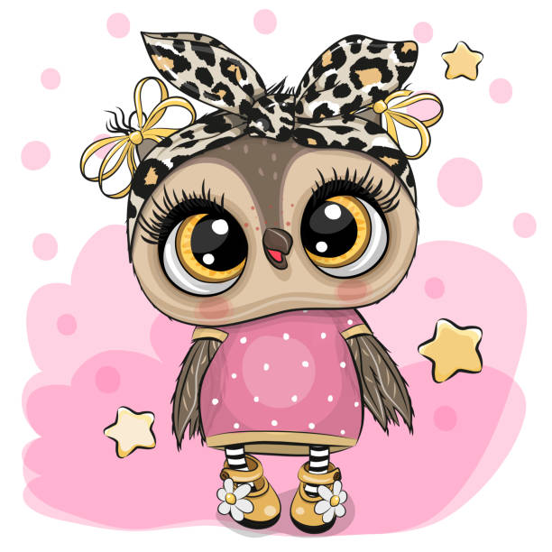 Cartoon Owl on a pink background Cute Cartoon Owl on a pink background pink owl stock illustrations