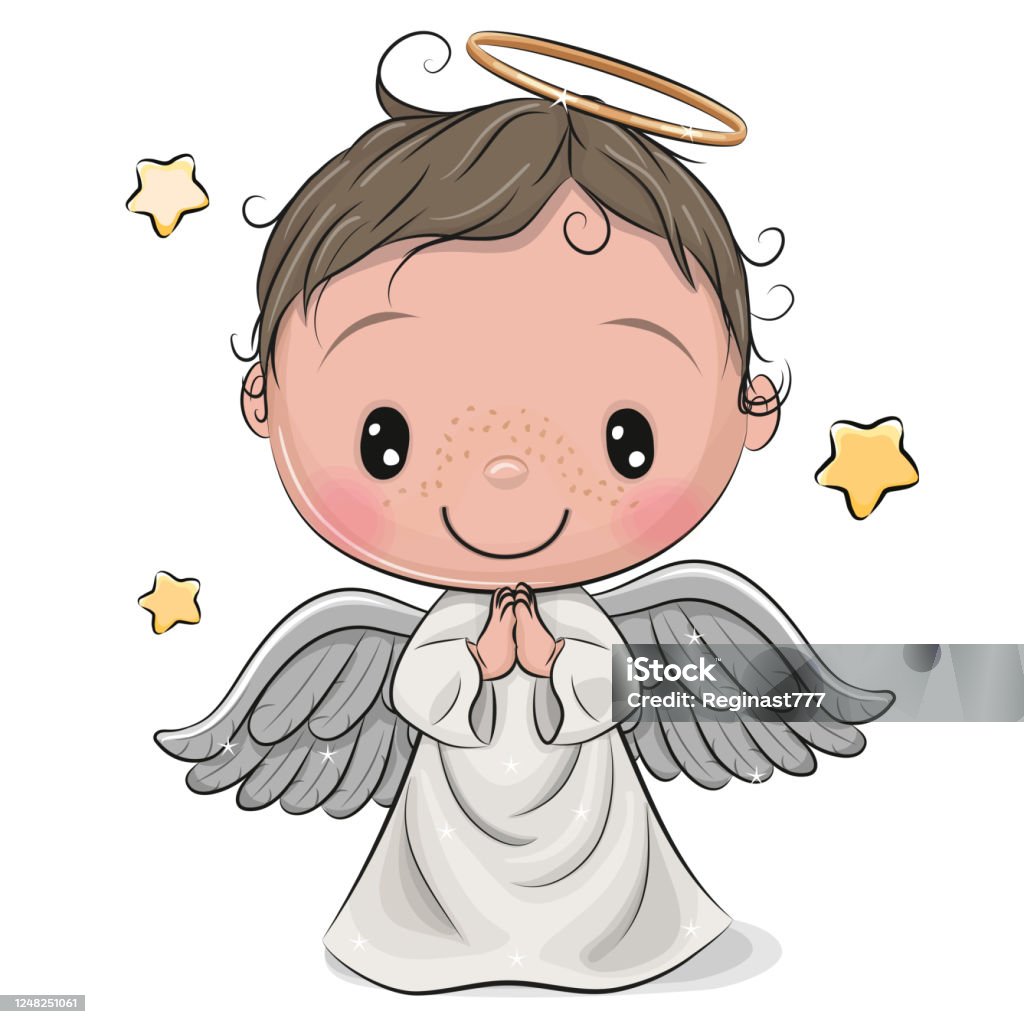 Kreslený vánoční andělský chlapec izolovaný na bílém pozadí - Bez autorských poplatků Anděl vektorové obrázky