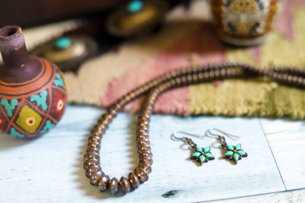 istock Silver Indian jewelry with turquoise, earring and necklace 1248251773