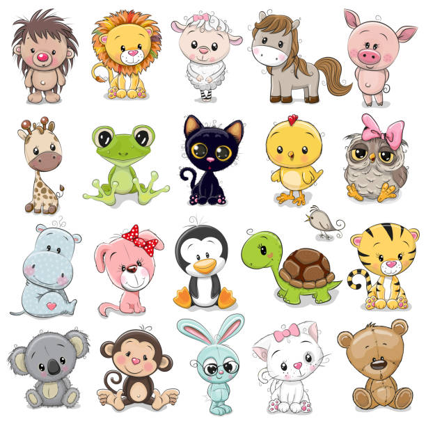 Set of Cute Animals Set of Cute Animals on a white background cartoon animals stock illustrations