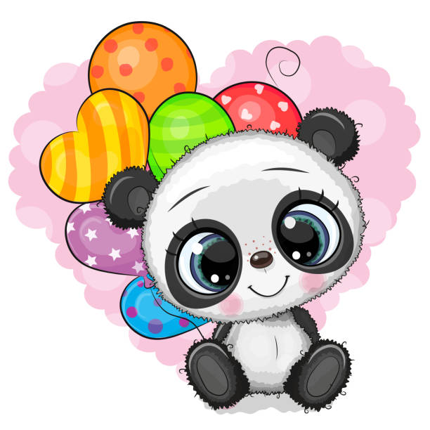 Cute Cartoon Panda With Balloons Stock Illustration - Download Image Now -  Panda - Animal, Cute, Animal - iStock