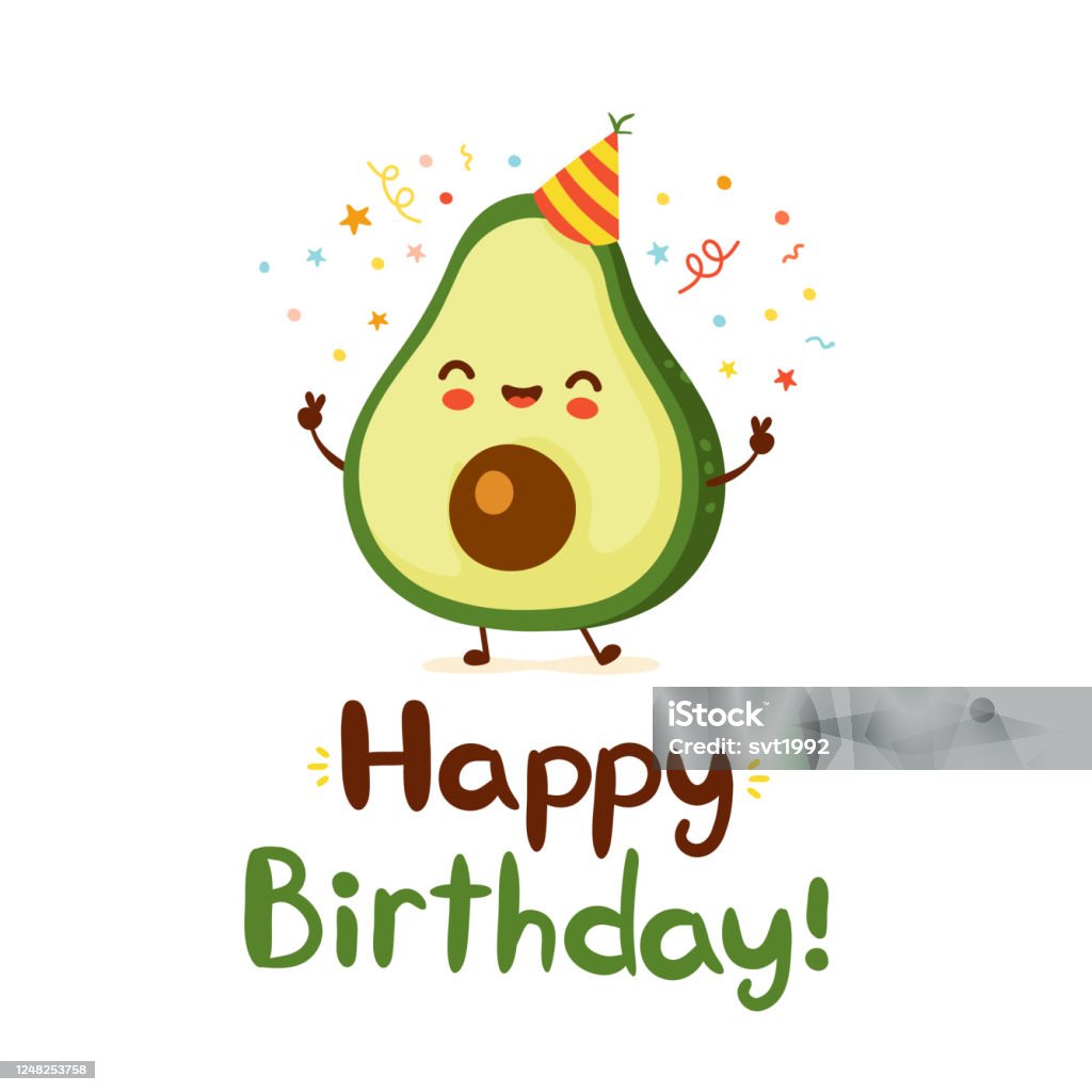 Cute Funny Avocado Happy Birthday Card Stock Illustration ...