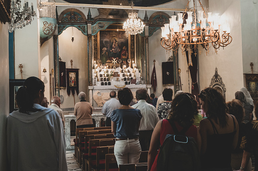 Christians worship inside an Armenian church in the old city of Damascus, Syria, on a Sunday morning.  (June 6, 2010)