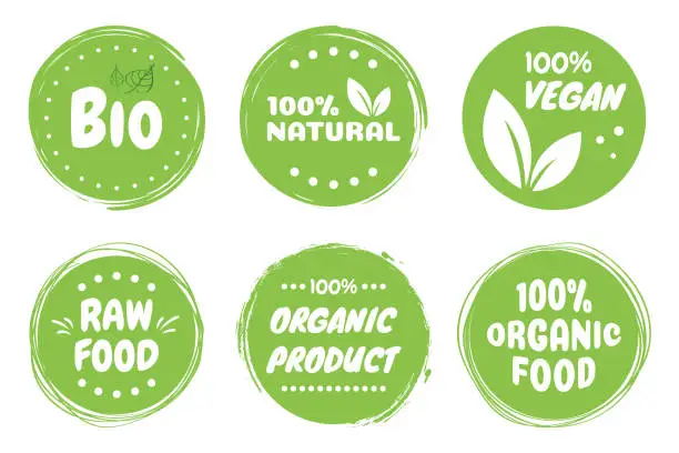 Vector illustration of Best vector Set bio, vegan, ecology, organic logos and badges, label, tag. Vector illustration design.