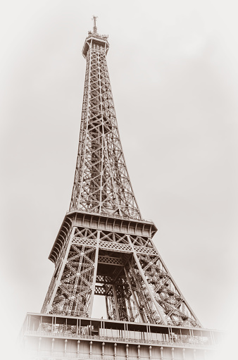 Eiffel Tower vintage old photo. Paris, France.