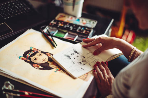 Artist working at home