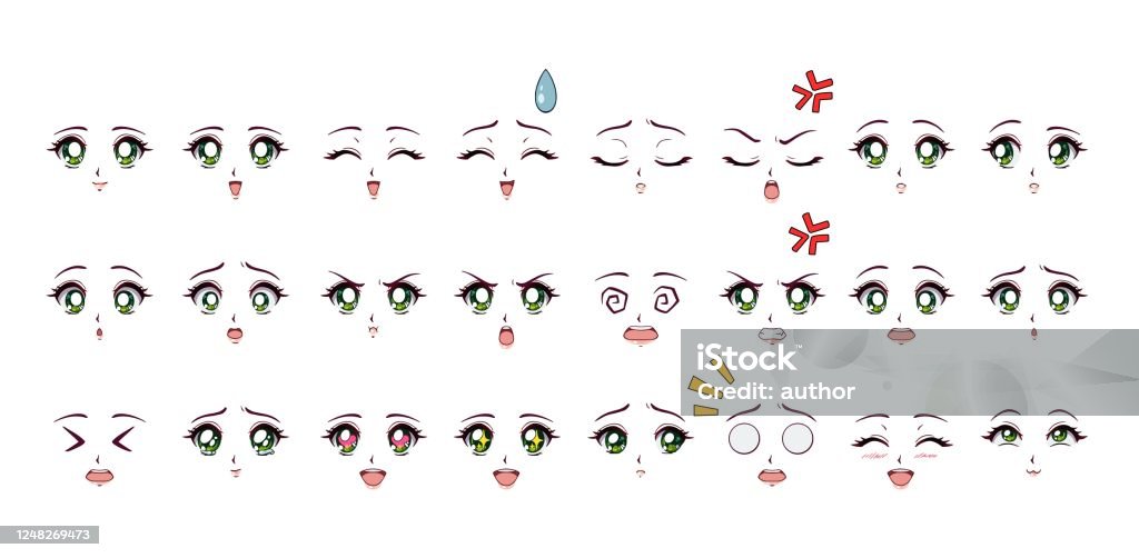 Ilustración de Conjunto De Expresiones De Estilo Anime De Dibujos Animados Ojos Azules Labios Rosados y más Vectores Libres de Derechos de Alegre - iStock Ilustración de Conjunto De Expresiones De Estilo Anime De Dibujos Animados Ojos Azules Labios Rosados y más Vectores Libres de Derechos de Alegre - iStock