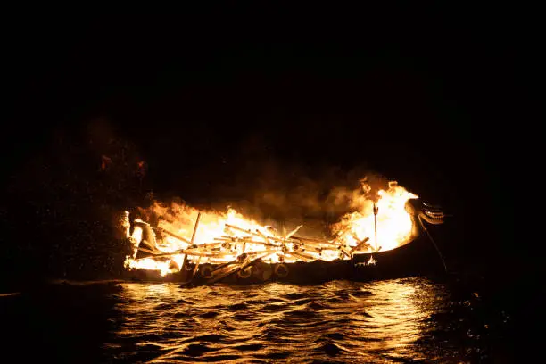 Viking longship burning at Up Helly AA Shetland
