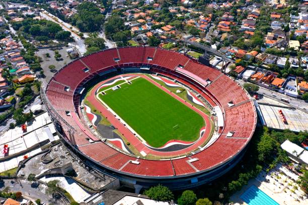 Panoramic view of Cicero Pompeu de Toledo Stadium. Morumbi Stadium. Great landscape. São Paulo, São Paulo, Brazil - 07/06/2020 - Panoramic view of Cicero Pompeu de Toledo Stadium. Morumbi Stadium. Great landscape. cristian stock pictures, royalty-free photos & images