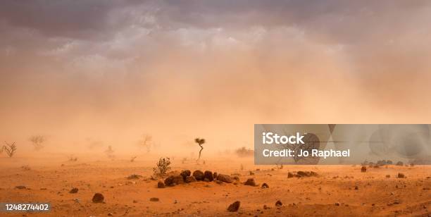 Dusty Sandstorm In Refugee Camp Stock Photo - Download Image Now - Apocalypse, Dystopia - Concept, Sandstorm