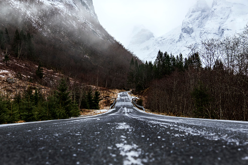 stunningly beautiful winter view of Norwegian road