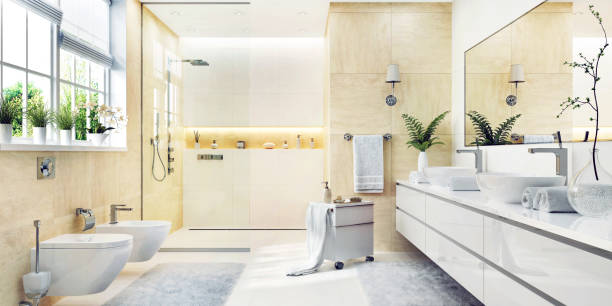 istock Modern bathroom with shower and window 1248274797