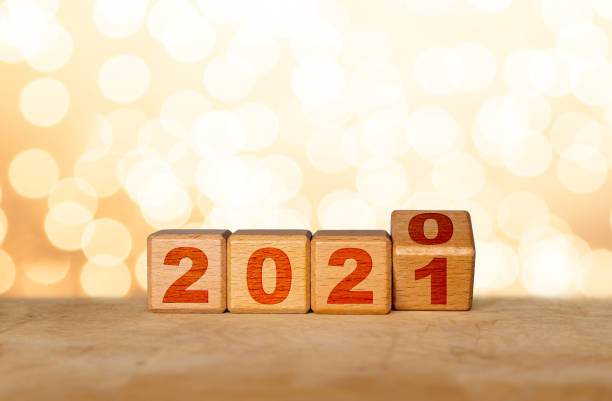 istock Happy New Year 2021 With Wood Cube Blocks and Copy Space 1248282540