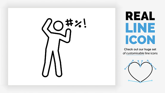 Editable line icon of a stick figure cussing