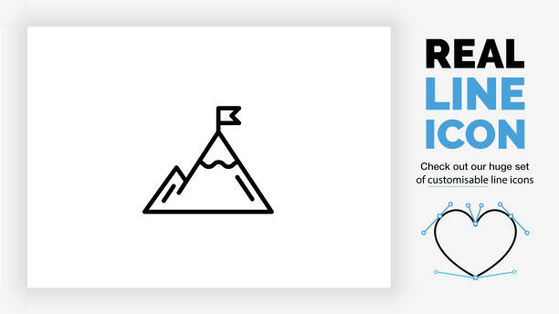 editable line icon of a mountain editable line icon of a mountain mountain stock illustrations