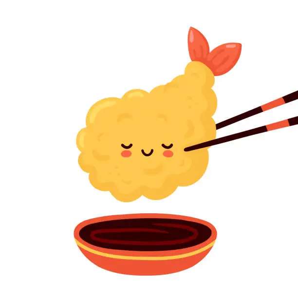Vector illustration of Cute happy funny tempura shrimp
