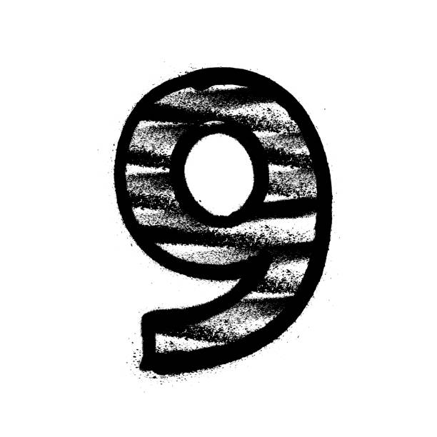 Digit 9 Graffiti Alphabet With Spray Lines And Overspray Vector