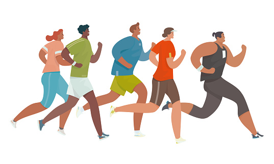 People Run Running Men And Women Marathon Race Flat Cartoon Characters  Isolated On White Background Vector Illustration Stock Illustration -  Download Image Now - iStock