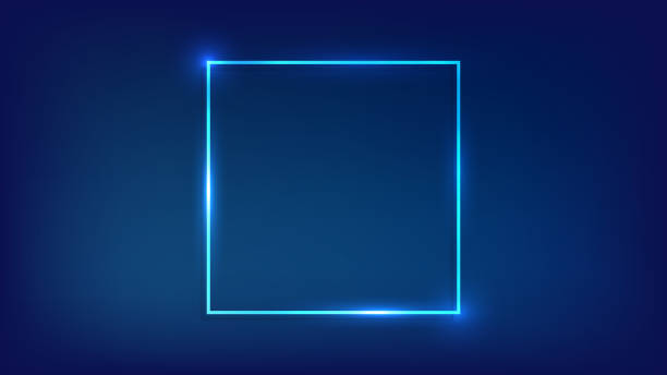 Neon square frame with shining effects on dark background. Empty glowing techno backdrop. Vector illustration.