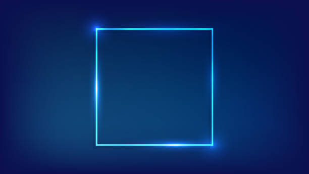 Web Neon square frame with shining effects on dark background. Empty glowing techno backdrop. Vector illustration. town square stock illustrations
