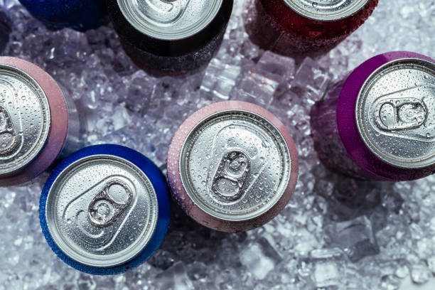 istock Group of aluminium cans in ice, cold drink. 1248296910