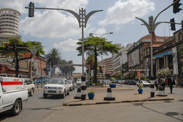 City traffic at Kenyatta Avenue in Nairobi, Kenya. stock photo