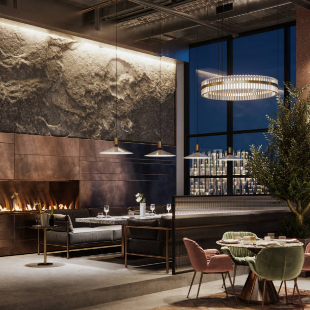 Beautiful interior of a restaurant in evening