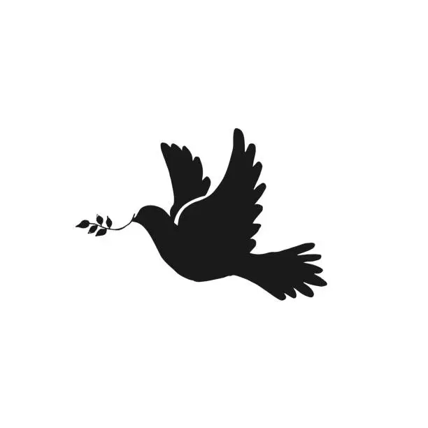 Vector illustration of dove icon silhouette on white background, vector