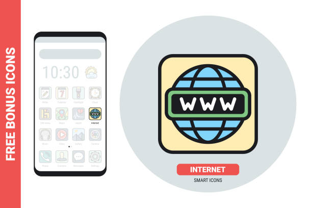 Internet or web browser application icon for smartphone, tablet, laptop or other smart device with mobile interface. Simple color version. Contains free bonus icons Internet or web browser application icon for smartphone, tablet, laptop or other smart device with mobile interface. Simple color version. Free bonus icons included free html web templates stock illustrations