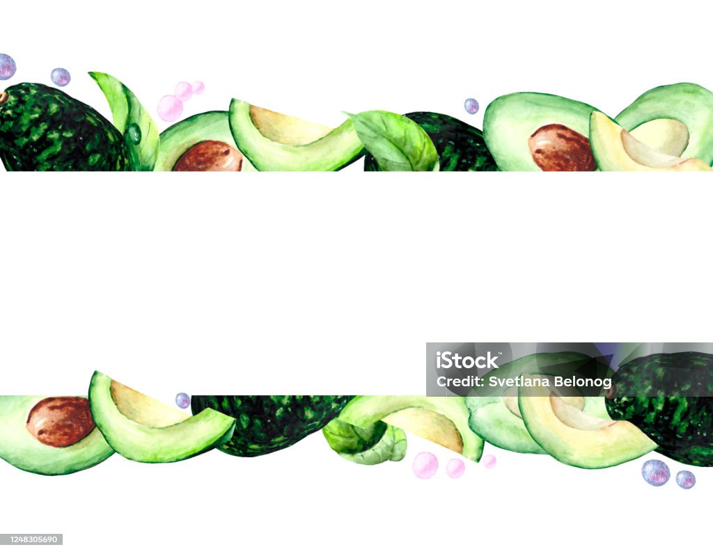 Khung Hình Chữ Nhật Với Trái Bơ Ngon Ngọt Lá Xanh Và Ngọc Trai Nhỏ ...