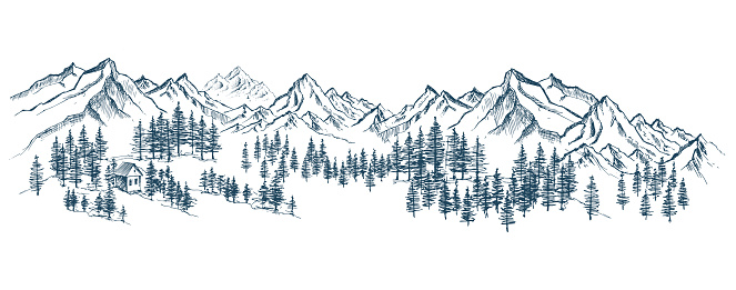 Mountain landscape, hand drawn illustration