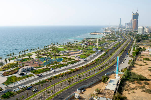 jeddah corniche aerial view 2018 - cornisa fotografías e imágenes de stock