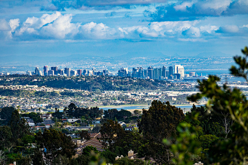 View of Downtown San Diego Skyline Shot at Mt. Soledad in La Jolla, San Diego, California.