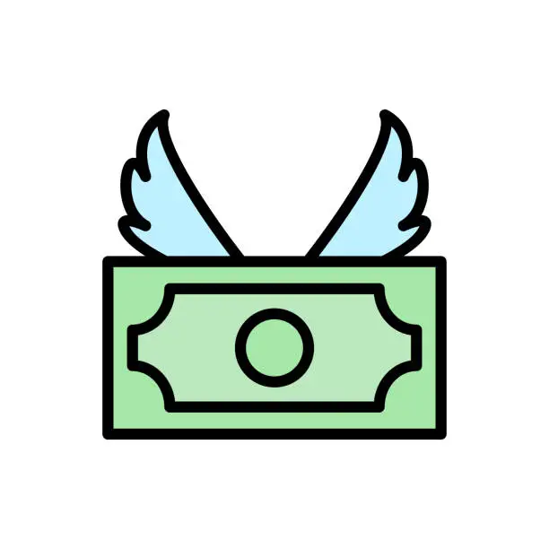 Vector illustration of dollar money wings icon. Simple color with outline vector elements of bankruptcy icons for ui and ux, website or mobile application