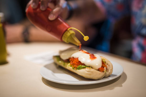 chilean hotdog with tomato, mayo and avocado called Italiano