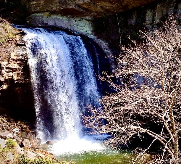 une chute d’eau à distance sur le sentier des appalaches - appalachian trail dirt road footpath appalachian mountains photos et images de collection