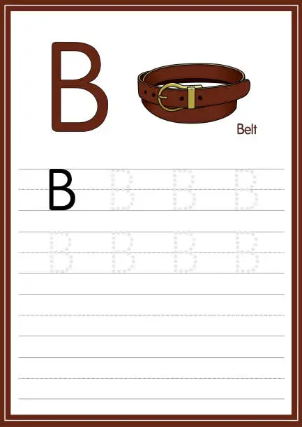 Vector illustration of Vector illustration of Yellow bell isolated on a white background. With the capital letter B for use as a teaching and learning media for children to recognize English letters Or for children to learn to write letters Used to learn at home and school.