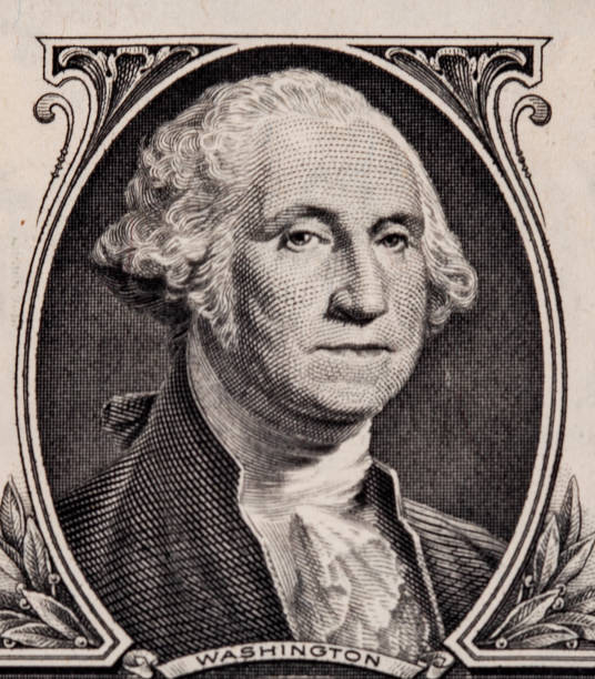portrait in macro of washington's face on a one dollar bill - close up one dollar bill history finance imagens e fotografias de stock